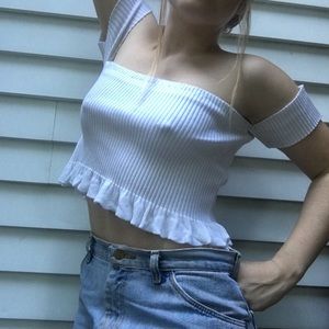 Off Shoulder Ribbed Crop Top, Hand Sewn
